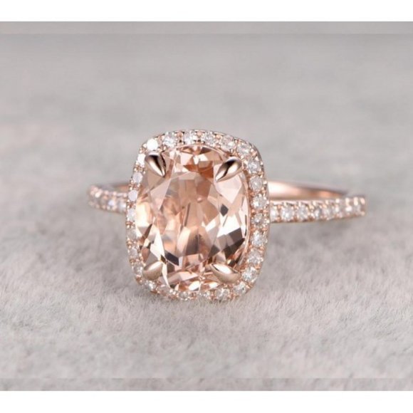 *NEW 18K Rose Gold Morganite Diamond Halo Ring W - Picture 3 of 4